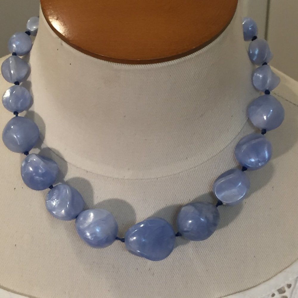 Vintage necklace with chunky blue beads Germany